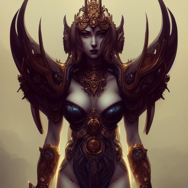 Goddess in Gold and Blue Armor, Hyper-Detailed Illustration