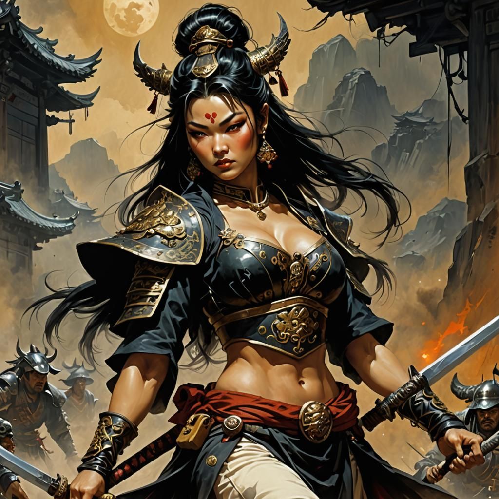 Shogun Girl in Dark Fantasy Art Style