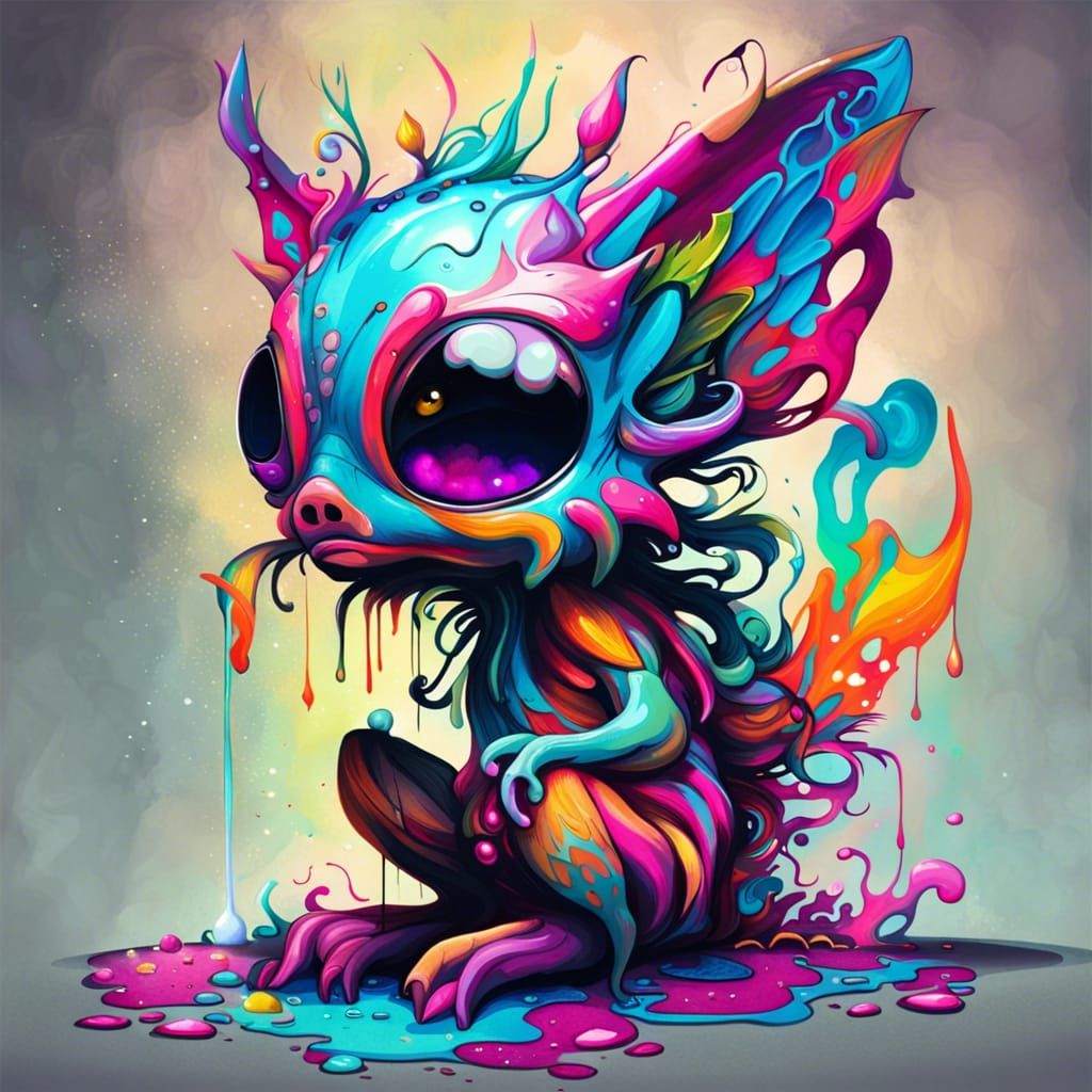 Colorful Whimsical Fairy Creature in Graffiti Art