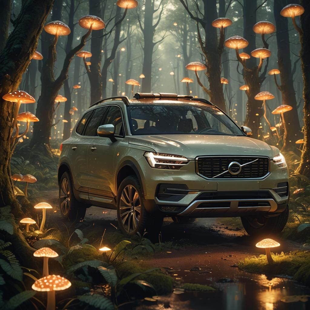 Girl in Volvo Car in Mystical Forest