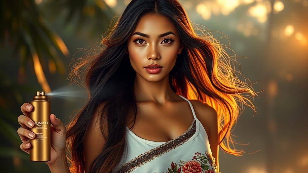 Indonesian Beauty in Jungle, Hyperrealistic Art Nouveau