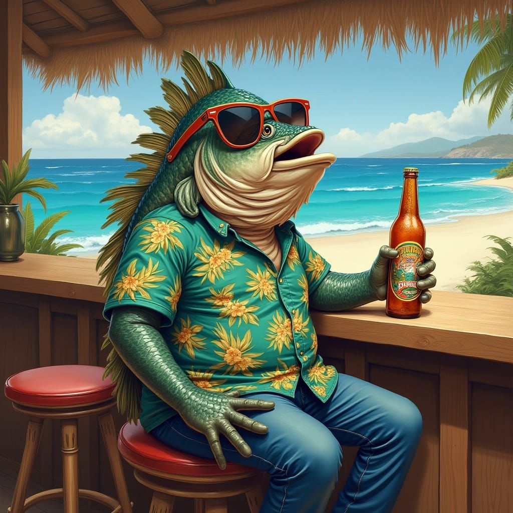 Fish Sips Beer at Coastal Bar