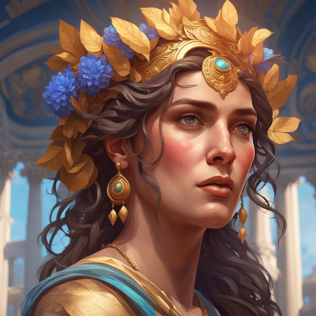 Detailed Portrait of Greek Goddess in Art Nouveau Style