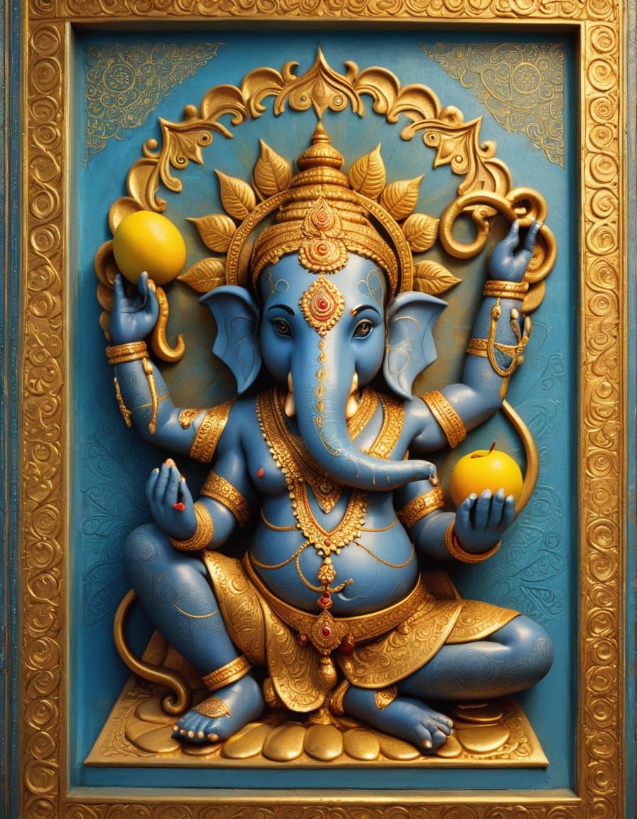 Majestic Ganesha in Raja Ravi Varma Style
