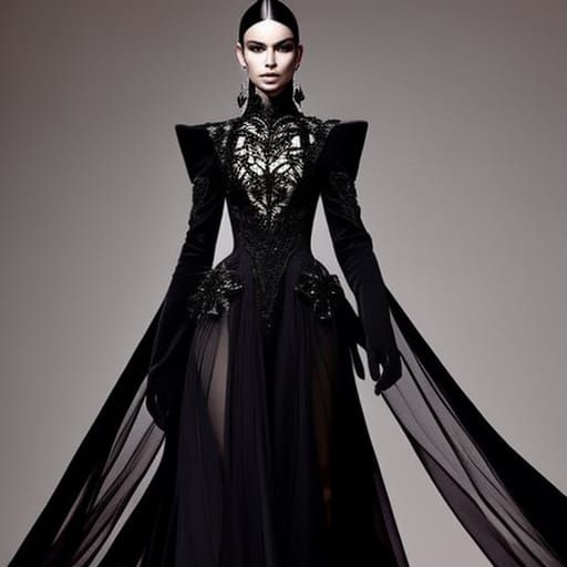 Black gothic met gala dress& ethereal vibes& beautiful craftsmanship vibes& perfect craftsmanship vibes& high quality vi...