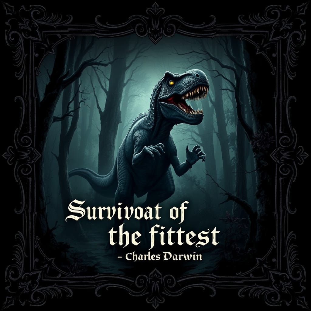 Surreal Gothic Masterpiece of a Velociraptor in a Haunting F...