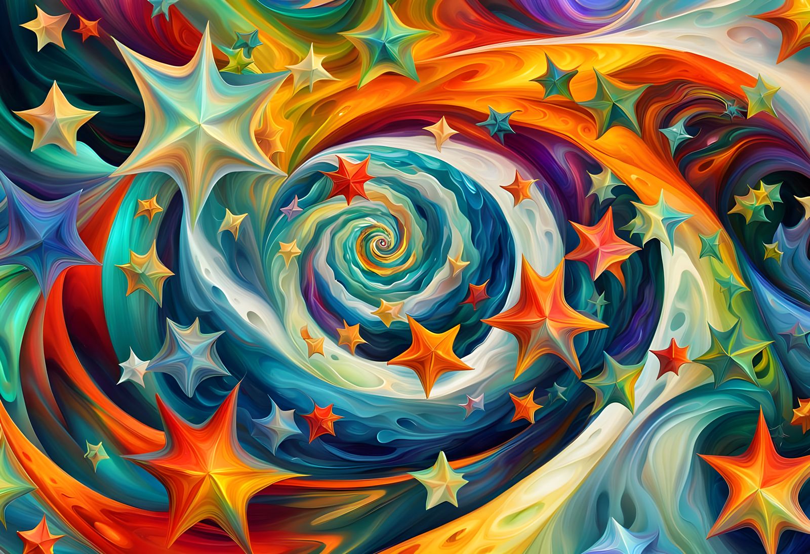 Iridescent Cosmic Dance in Vibrant Oil Painting Style