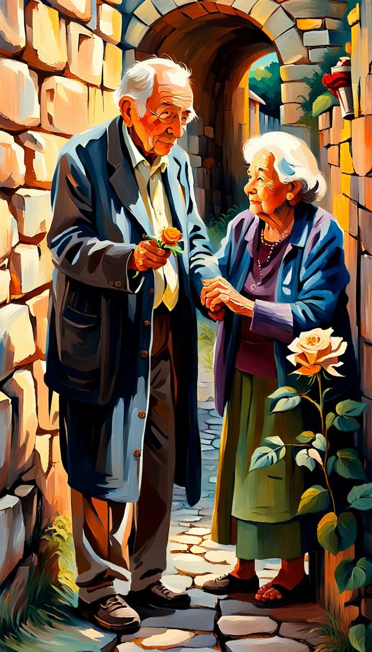 Touching Impressionist Scene: Rose Offering in Golden Light