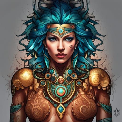 Steampunk Cybernetic Aztec Warrior in Digital Painting