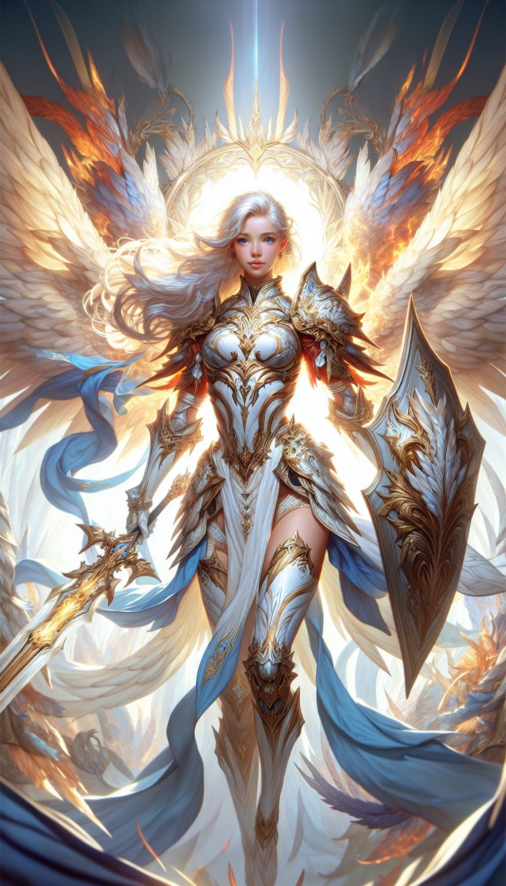 Young Woman Paladin in Light Colors and Golden Details