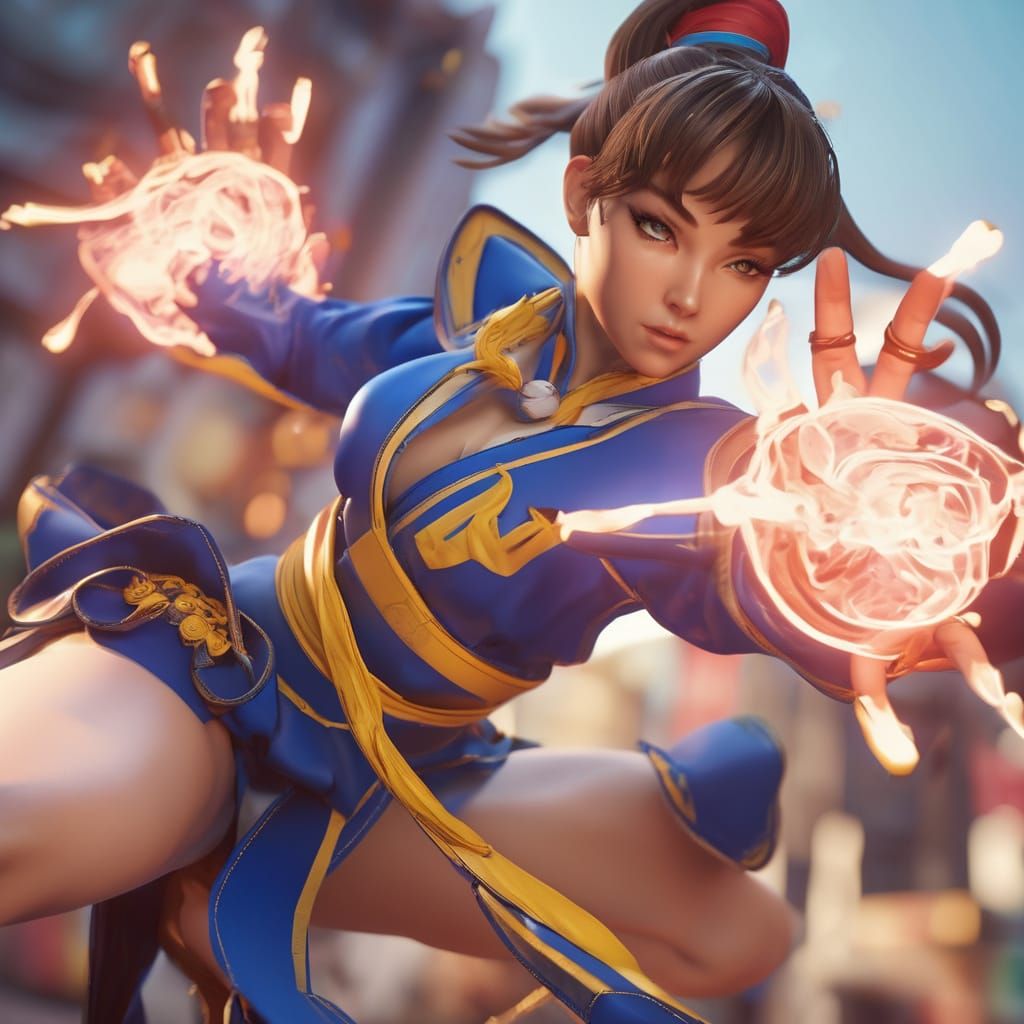Chun Li Fighting Pose in 3D Anime Art