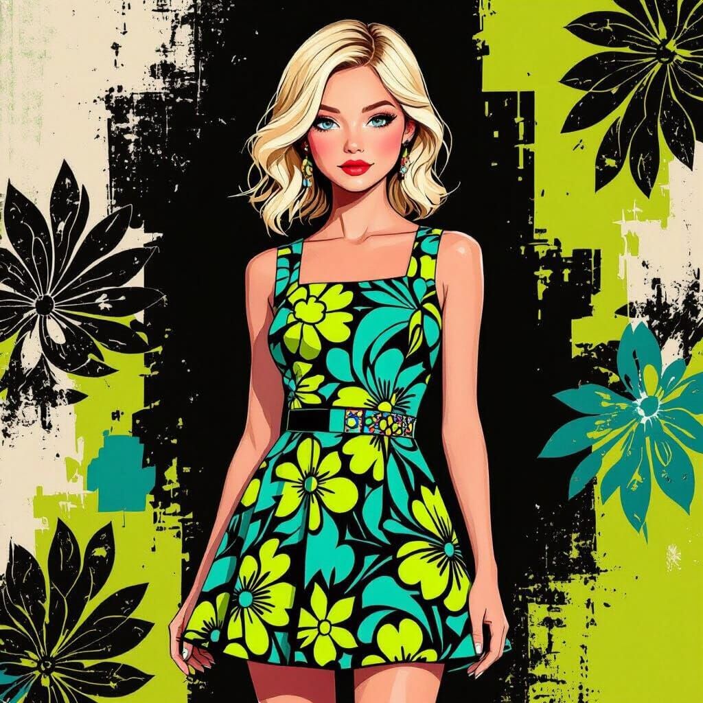 Girl in Vibrant Dress: Digital Art Portrait