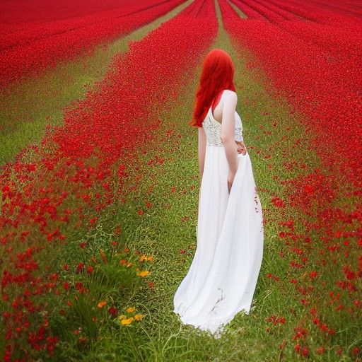 Redhead in Flower Field: Studio Photography