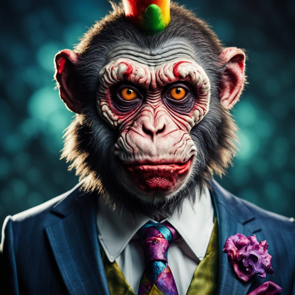 Zombie Monkey Clown President Portrait in Bright Colors