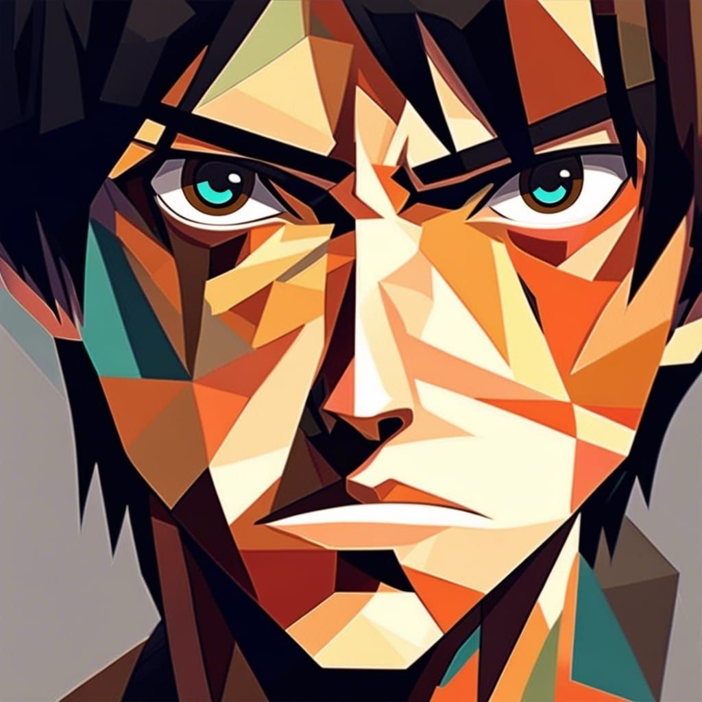 Eren Yeager Anime Portrait in Cubist Style
