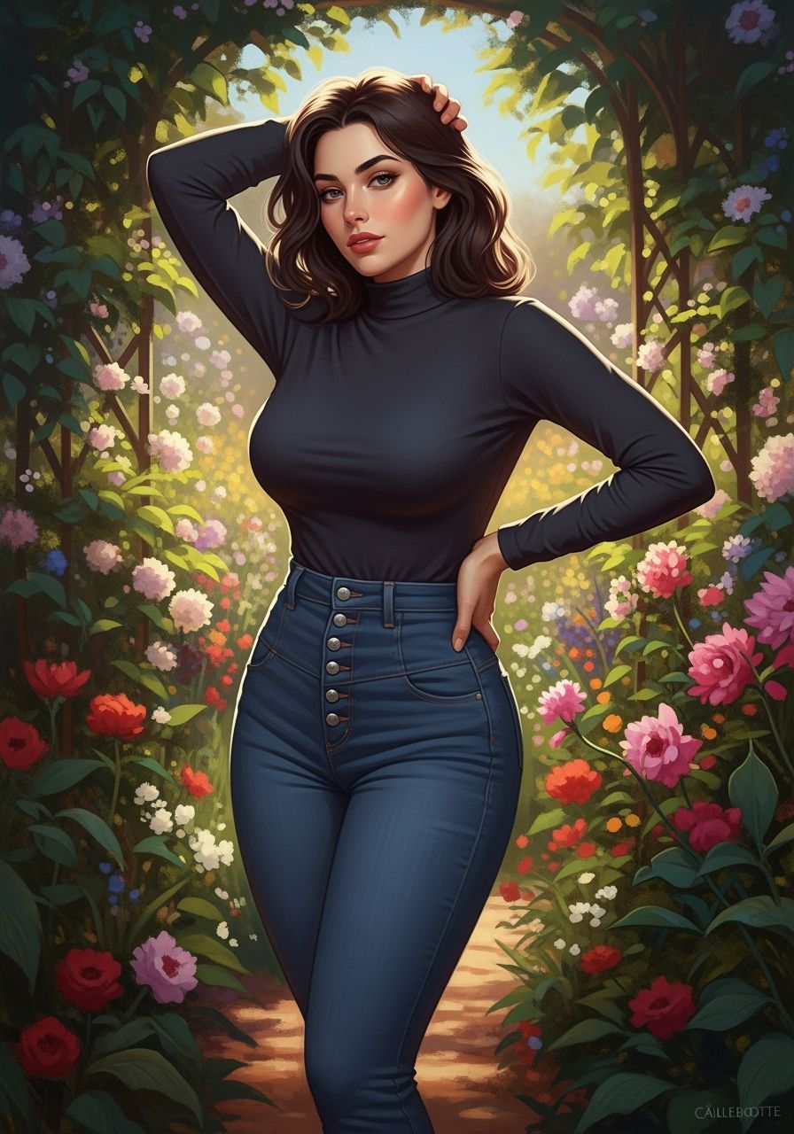 Woman in Sunlit Garden, Naturalistic Style