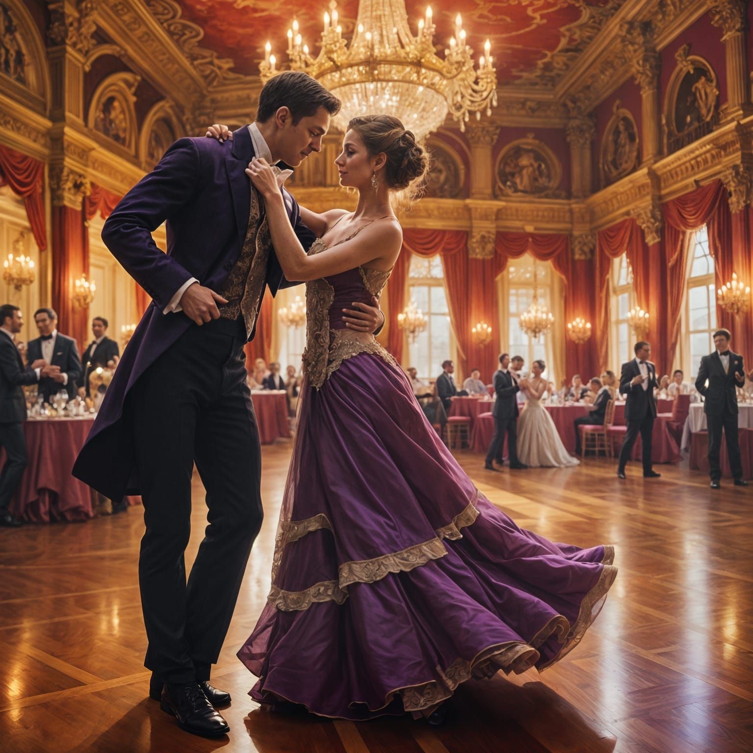 Romantic Ballroom Dance in Luxurious Setting
