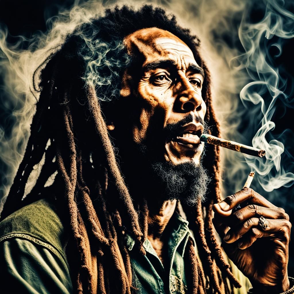 Hyperrealistic Portrait of Bob Marley Smoking