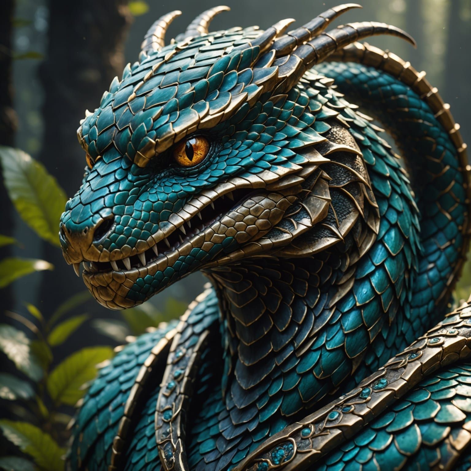 Fantastical Serpentine Portrait in Vibrant, Deep Colors