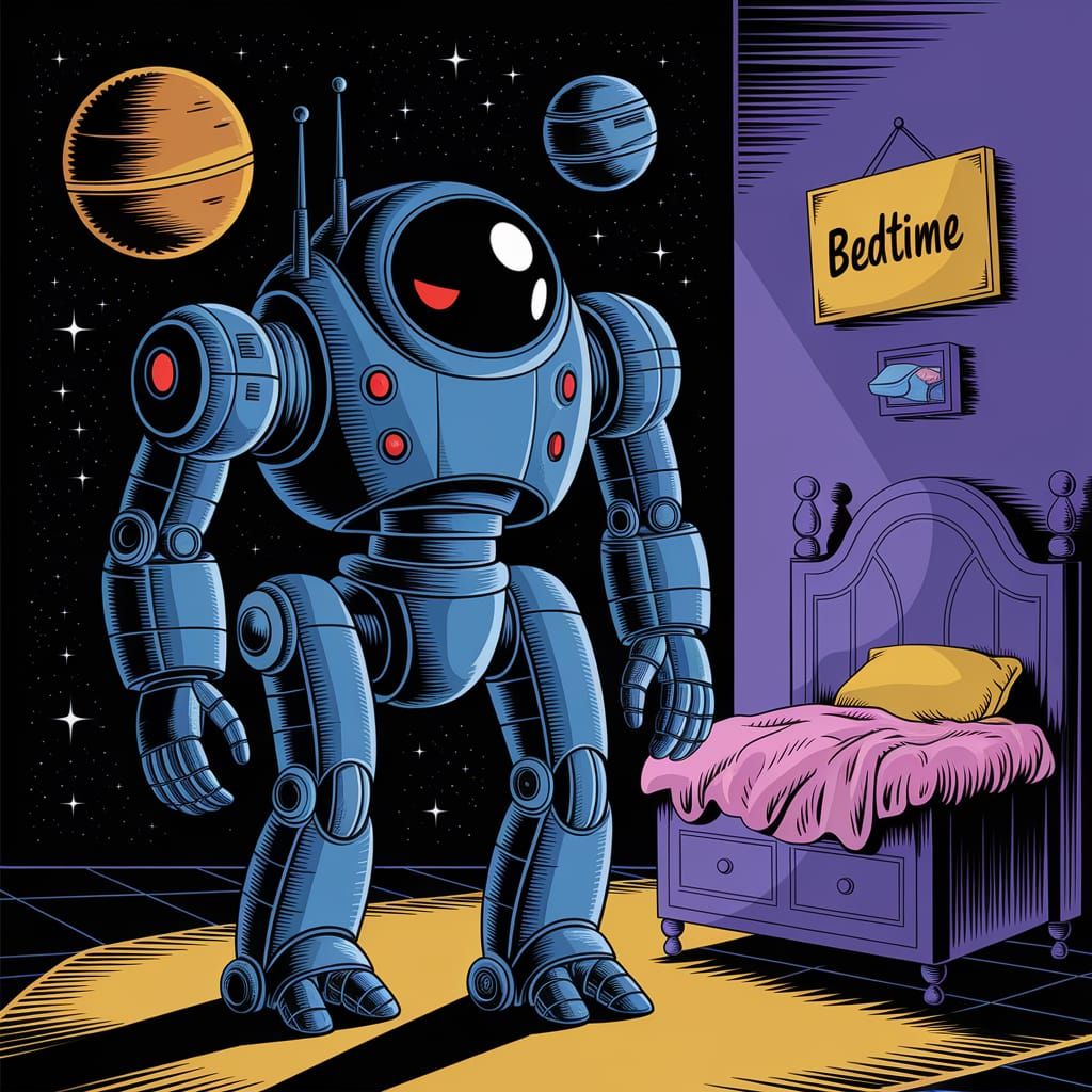 Interstellar Mech Bedtime in Sci-Fi Style