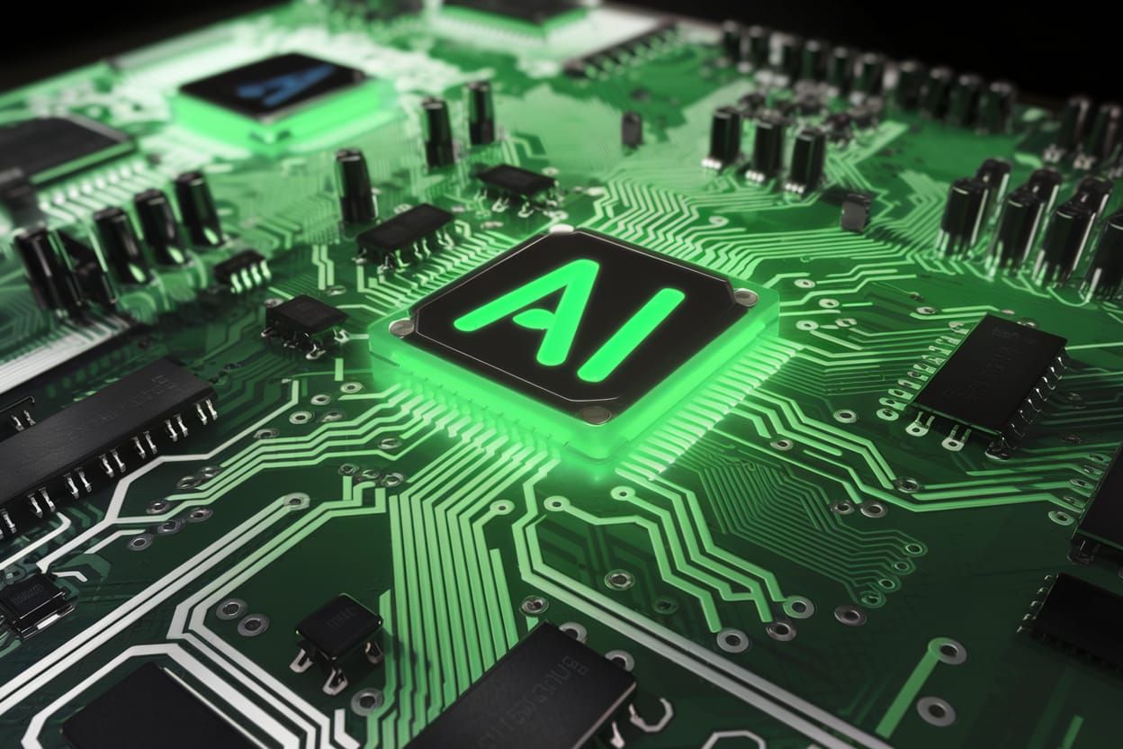 Fluorescent Green AI Computer Chip Circuit Board