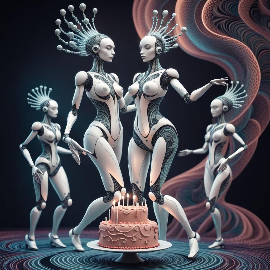 AI Woman Dancing with Futuristic Family