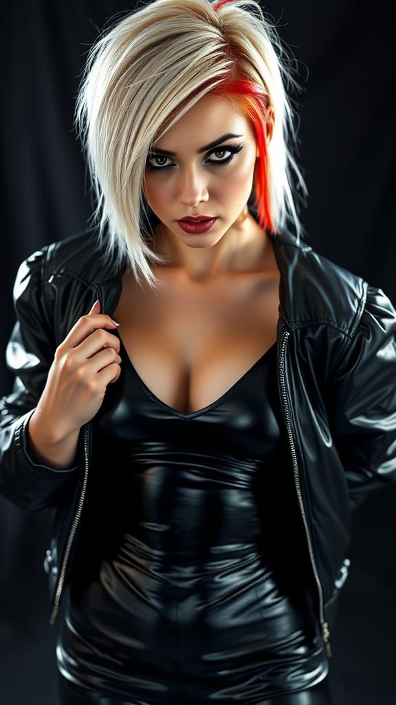 Glamorous, Edgy Fashion Model in Leather Attire