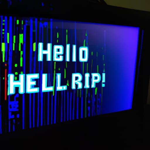 Cyberpunk Computer Monitor Displays Hello World