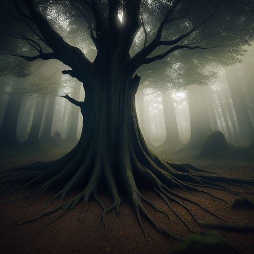 Mystical Forest: Ancient Tree with Glowing Runes