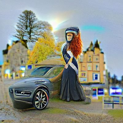 Elegant Woman with Volvo V90 in Scotland