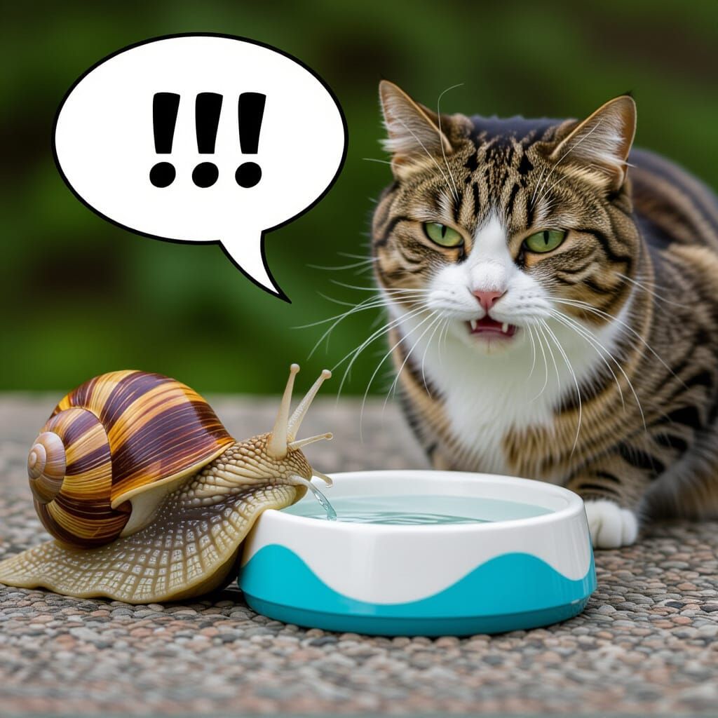 Snail Hydrating with an Angry Cat