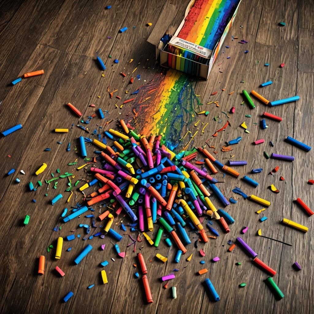 Rainbow Explosion from Crayons: Hyperrealistic HDR Image