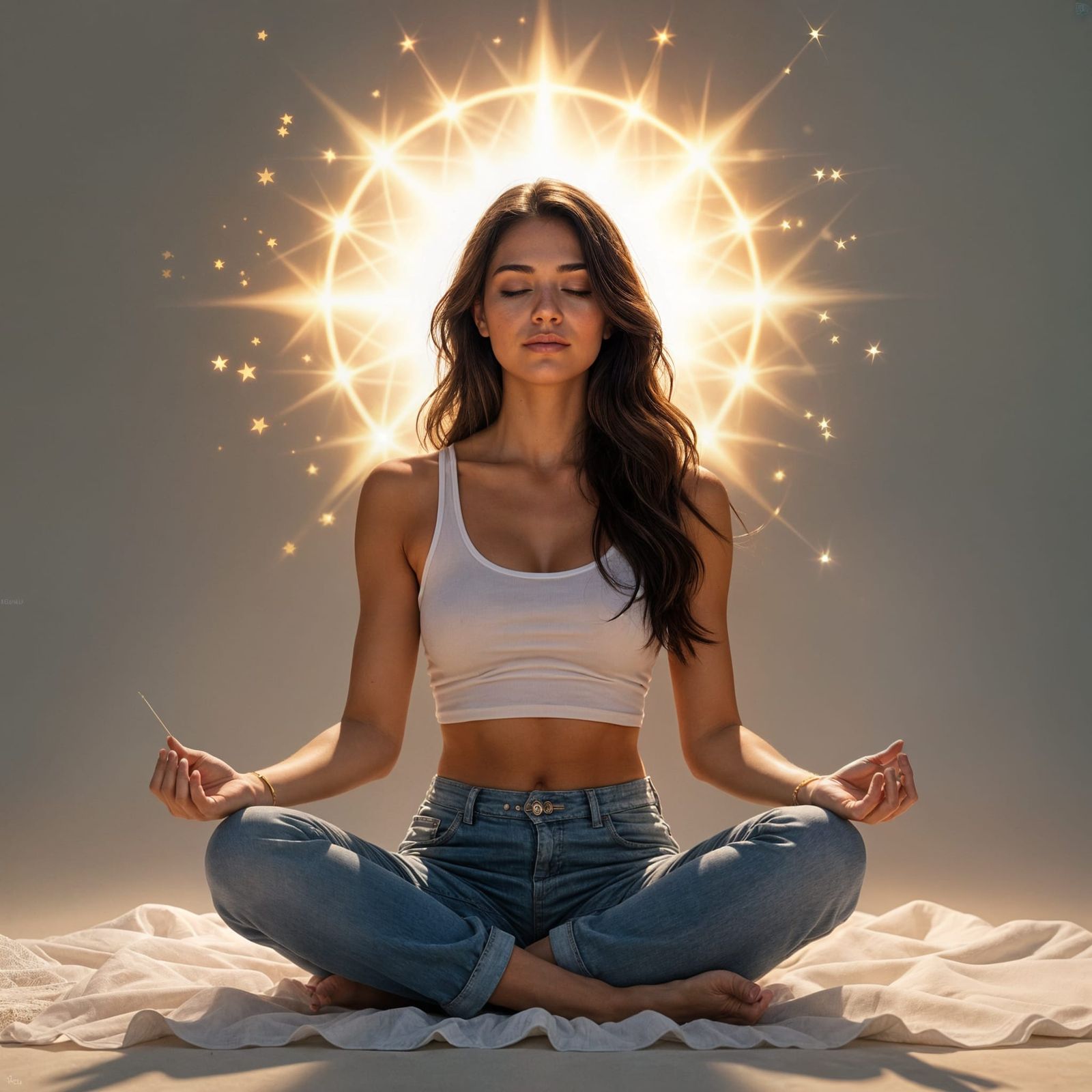 Hyperrealistic Painting of Meditating Woman