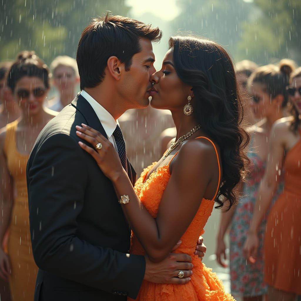 Interracial Couple's Kiss in 1960s Style