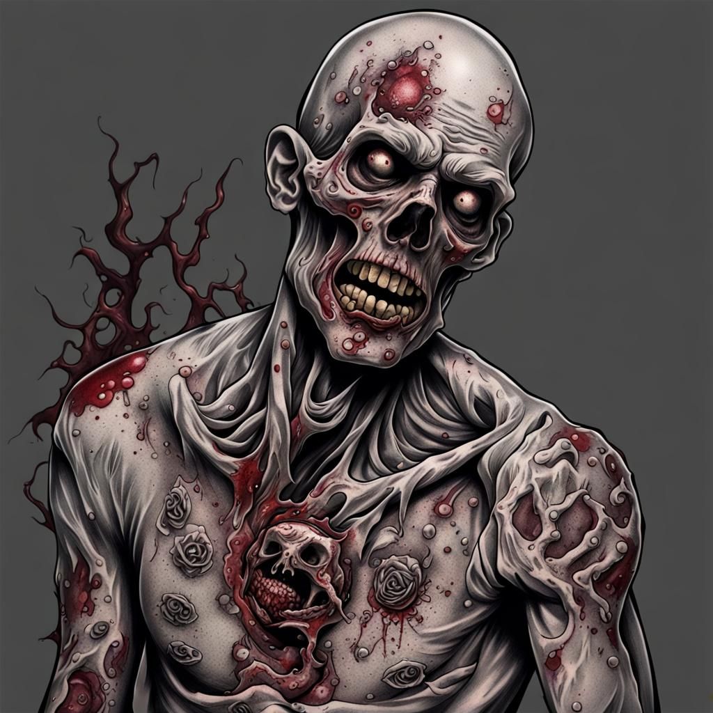 Scary Zombie Tattoo Artist Detailed Death Portrait
