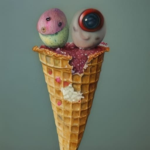 Disgusting Eyeball Ice Cream Cone in Watercolor Style
