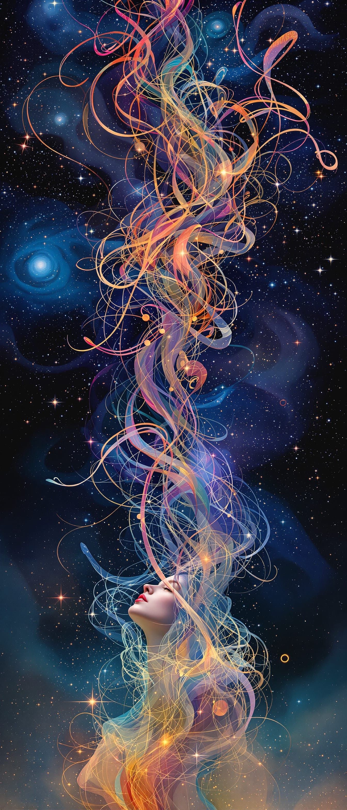 Ethereal Woman in Cosmic Nebula, Surrealist Style