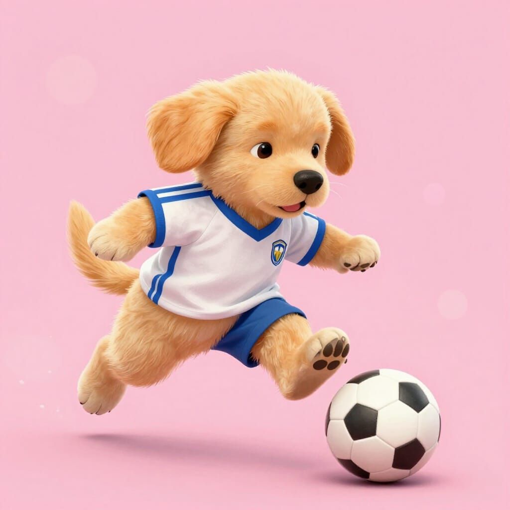 Playful Golden Retriever Puppy Kicks Soccer Ball in Storyboo...
