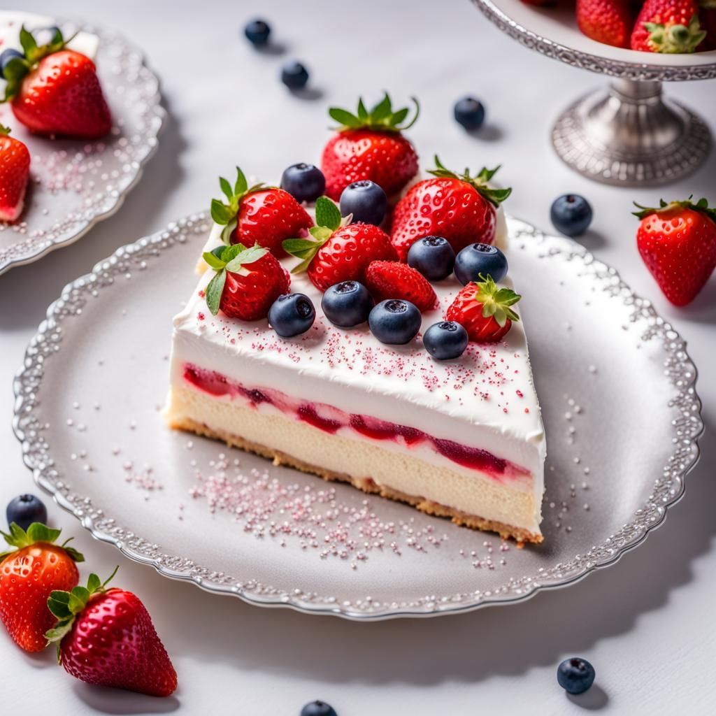 Hyperrealistic Strawberry Shortcake Slice with Champagne