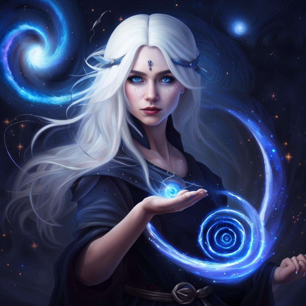 Enchanting Witch Conjuring Magic with Galaxy Backdrop