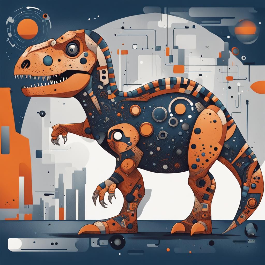 Egyptian Cartoon T-Rex in Abstract Wonderland
