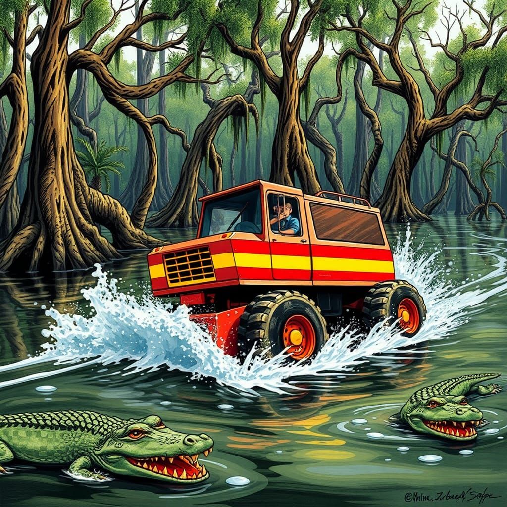 Zamboni racing across the florida swamps.