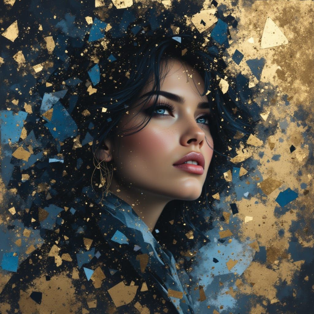 Abstract Shattered Black and Gold Geometric Art