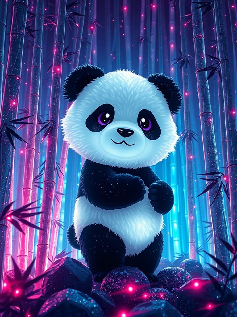 Luminous Panda in Fiberoptic Bamboo Grove