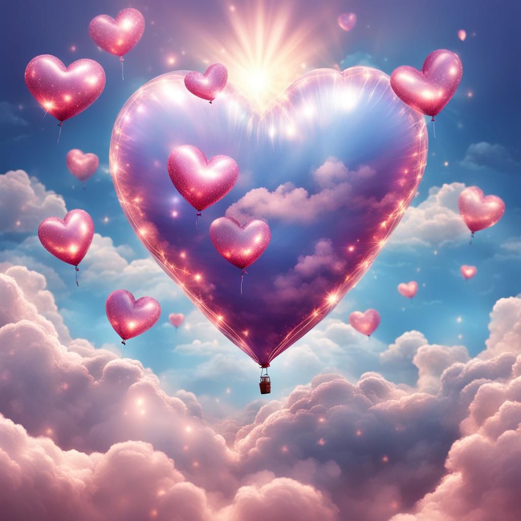 Giant Heart Balloons in the Clouds with Glitter