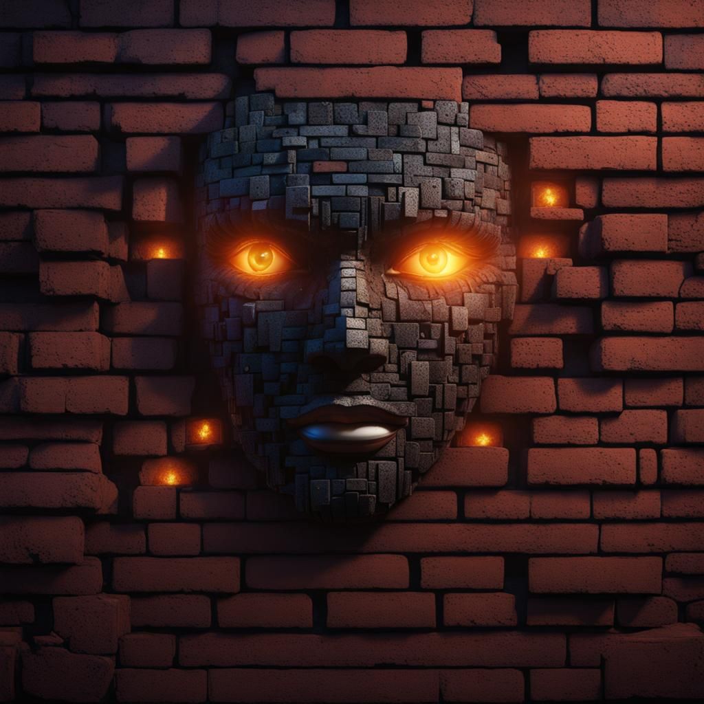 Brick Face with Fractal Eyes: Detailed Matte Painting