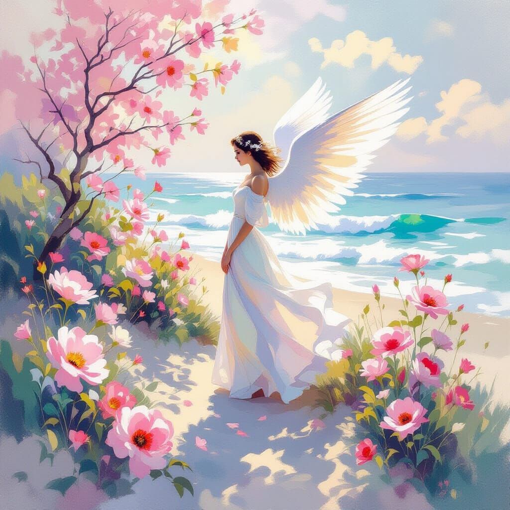 Radiant Angel in Impressionist Rococo Style