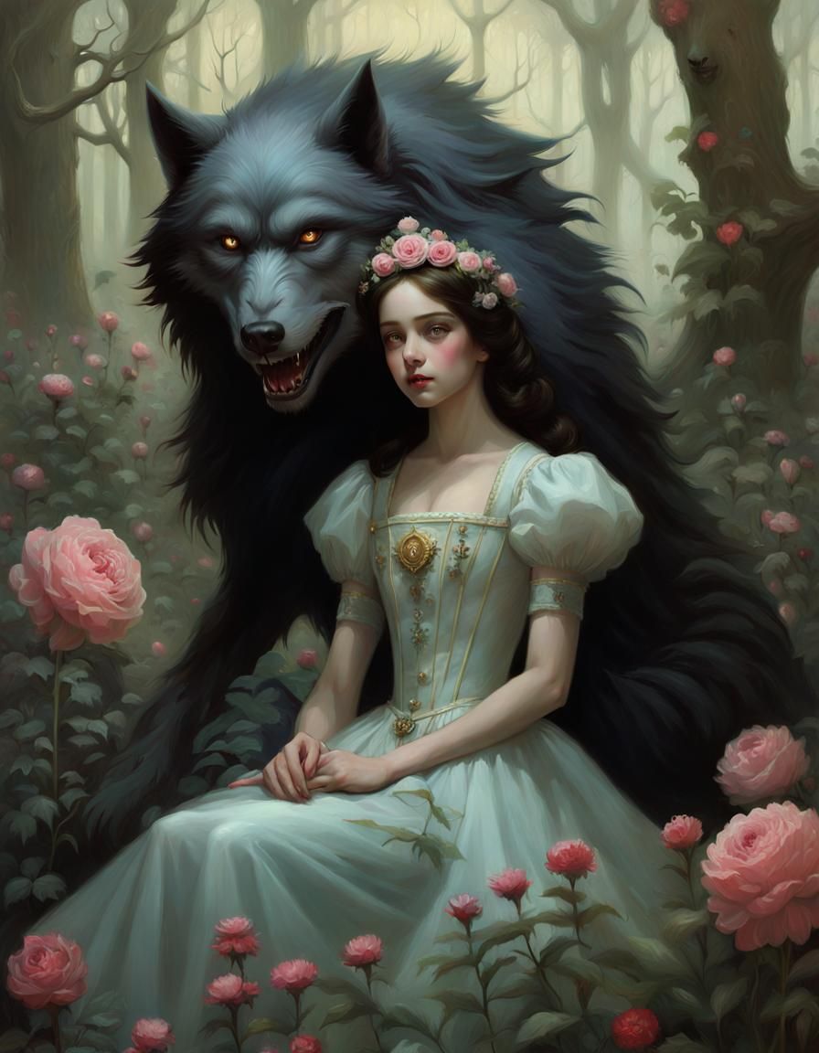 Princess Hugging a Werewolf in Flower Forest