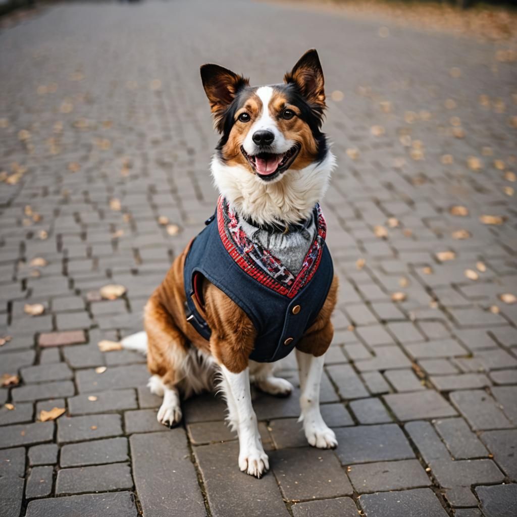 Happy Dog in Stylish Clothes, Professional Photo