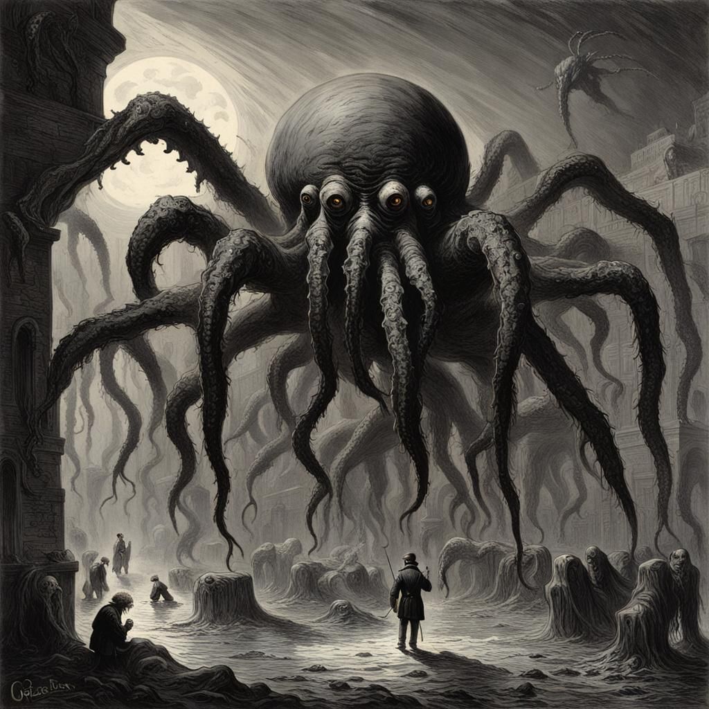 Horrific Spider Creature with Tentacles